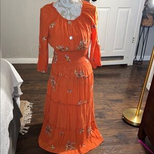 Fig and Flower Orange Floral Long Sleeve Dress